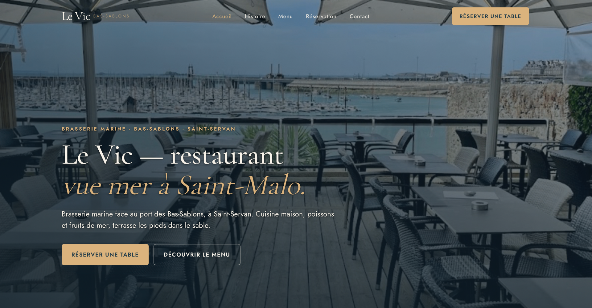 Site web Le Vic, brasserie marine à Saint-Malo, réalisé par Studio Phare